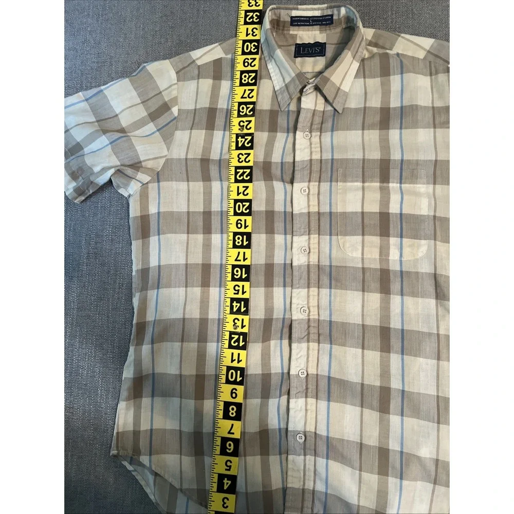 Vintage Levi's Button Up Shirt Men's L Short Sleeve Plaid Single Stitch 80's - Picture 5 of 7